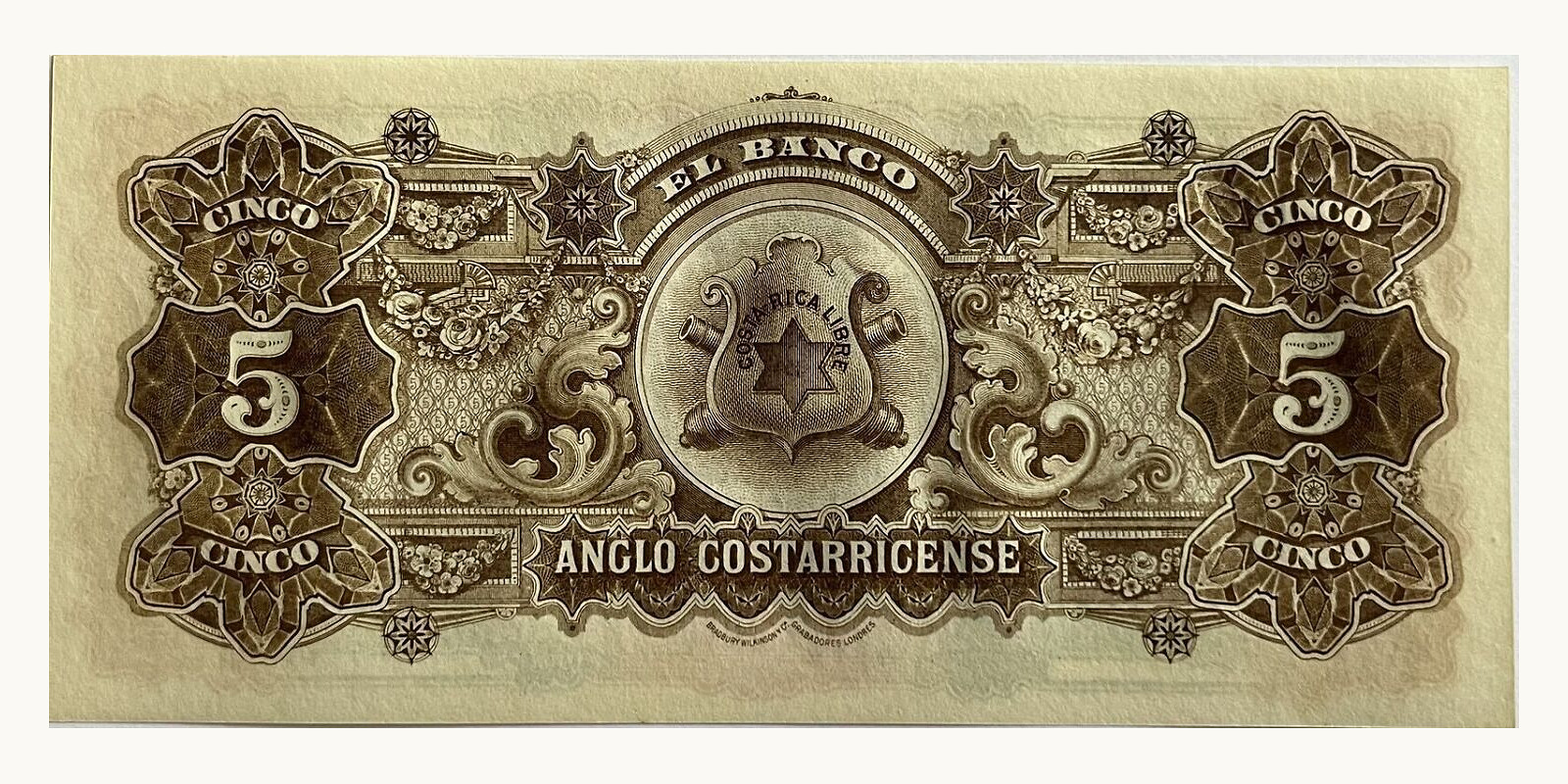 5 colones Коста-Рика 1917 — Оборотная сторона
