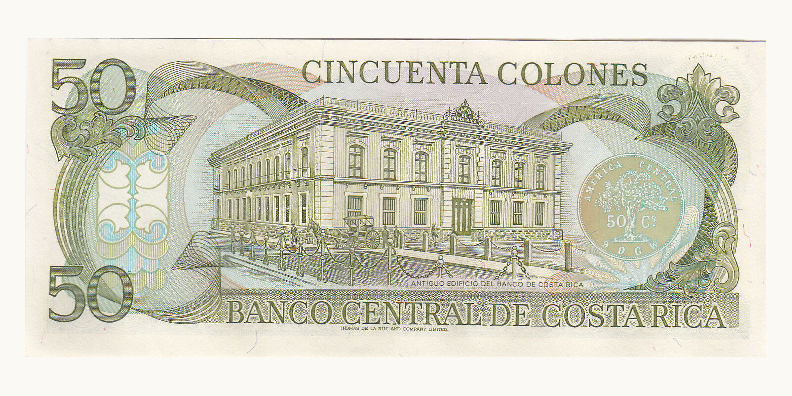 50 colones Коста-Рика 1992 — Оборотная сторона