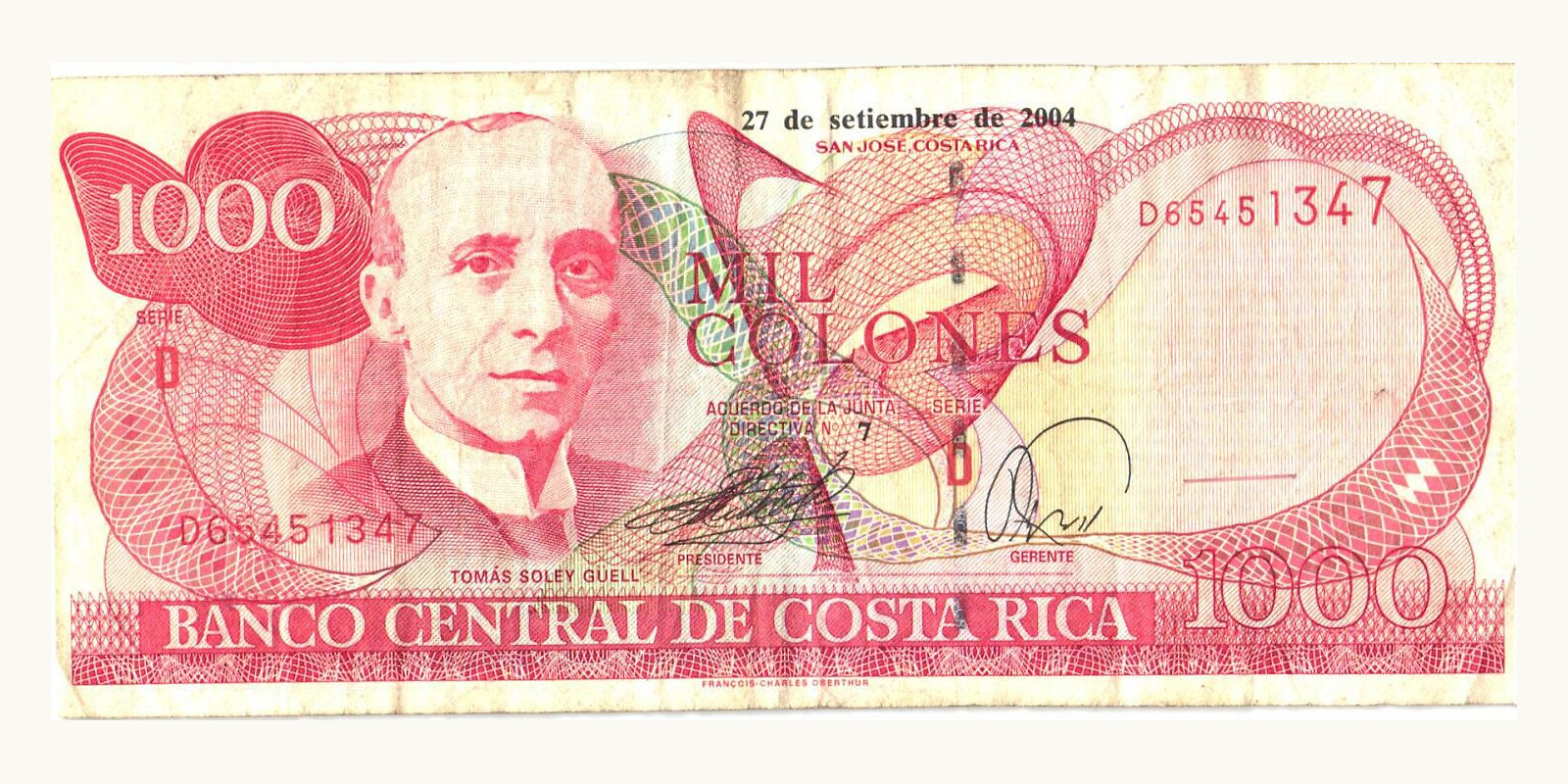 100 colones Costa Rica 2004 — Front side
