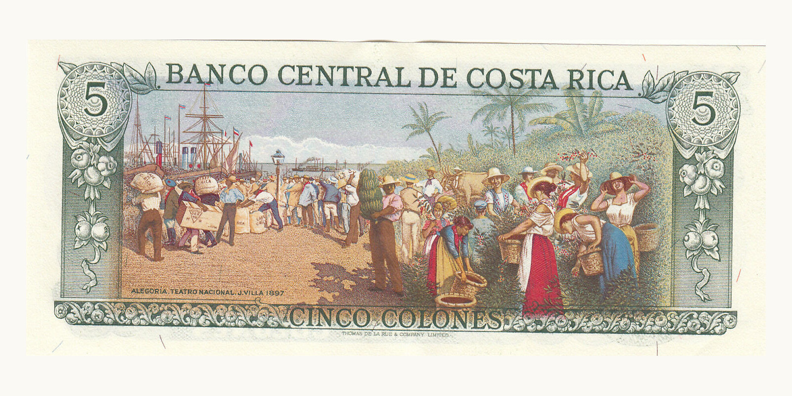 5 colones Costa Rica 1980 — Back side