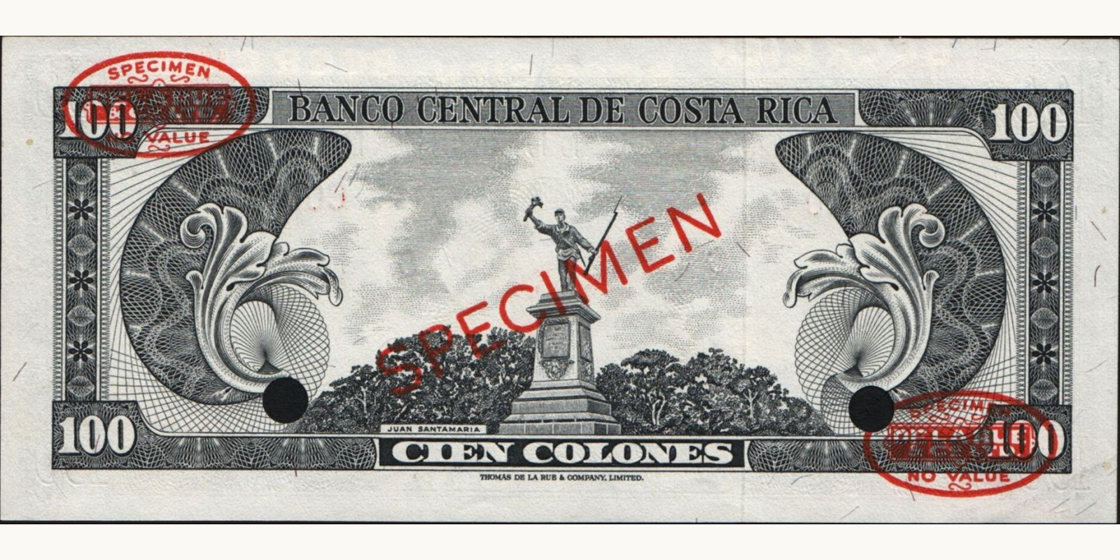 100 colones Costa Rica 1966 — Back side