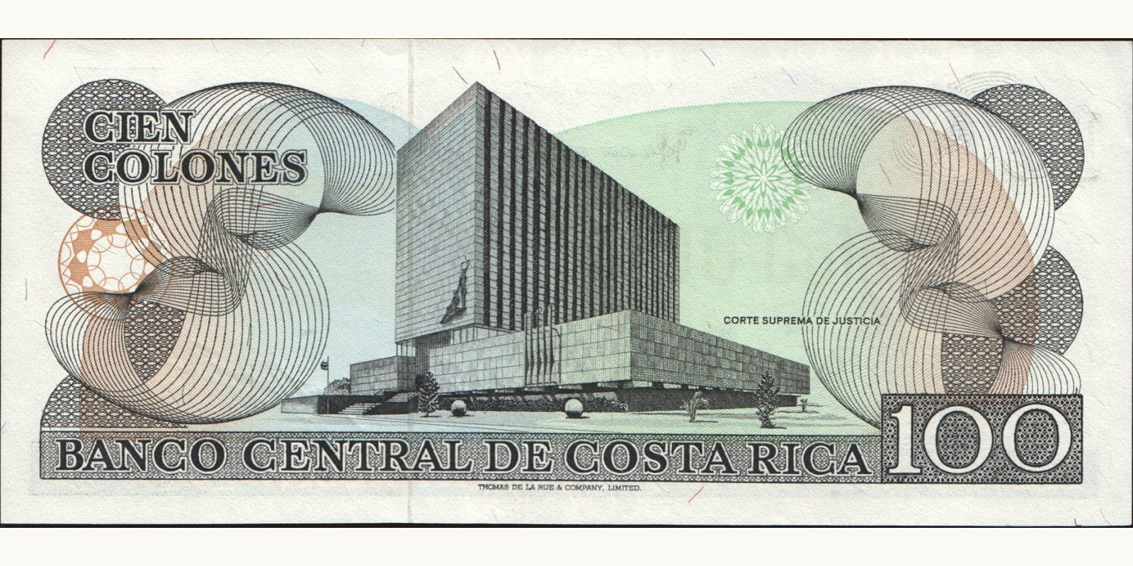 100 colones Costa Rica 1982 — Back side