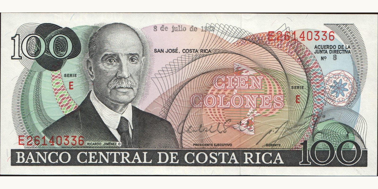 100 colones Costa Rica 1982 — Front side