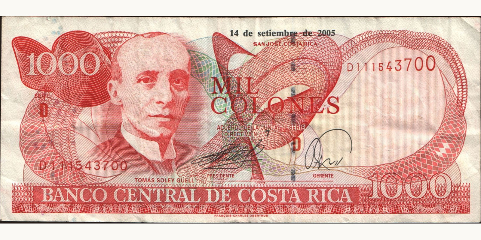 1000 colones Коста-Рика 2005 — Лицевая сторона