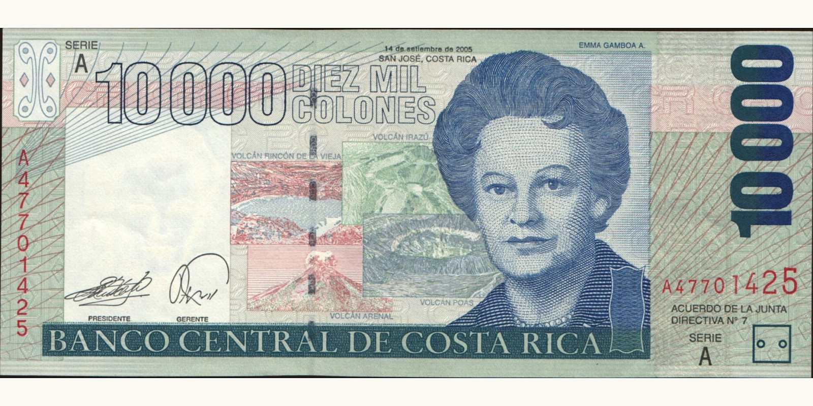 10000 colones Costa Rica 2005 — Front side