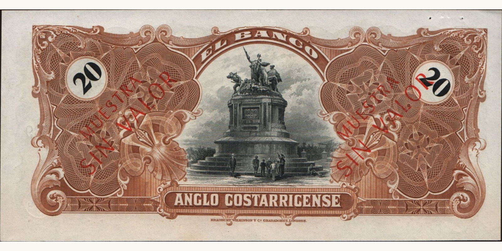 20 colones Costa Rica 1909 — Back side