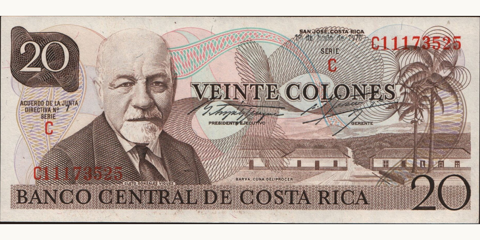 20 colones Коста-Рика 1978 — Лицевая сторона