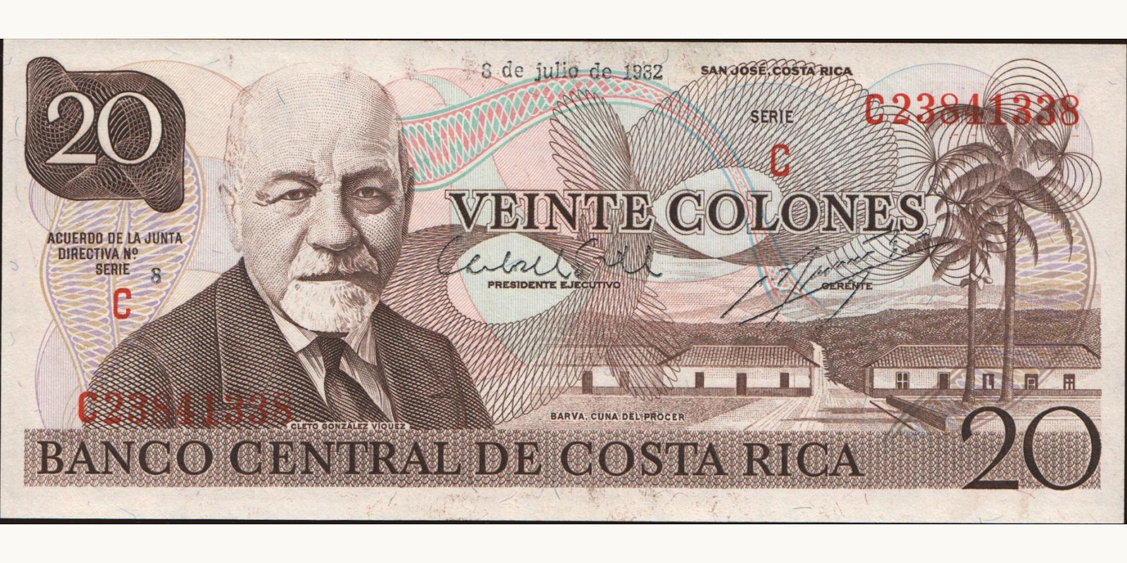 20 colones Коста-Рика 1982 — Лицевая сторона