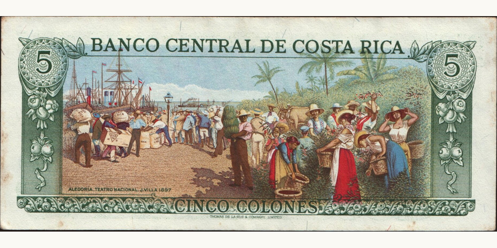 5 colones Costa Rica 1978 — Back side