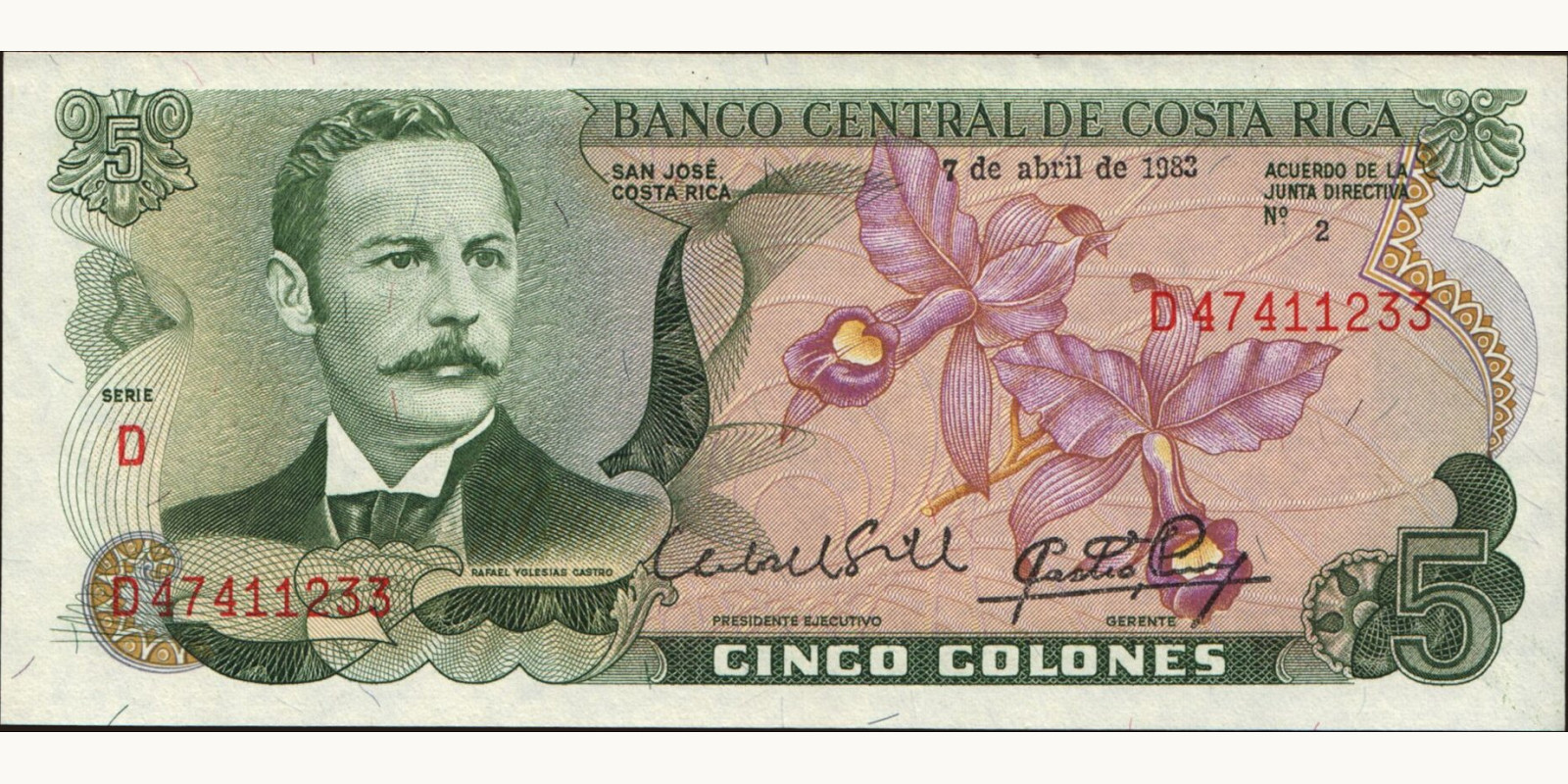 5 colones Коста-Рика 1983 — Лицевая сторона