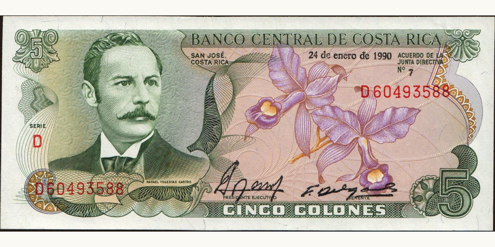 5 colones Коста-Рика 1990 — Лицевая сторона