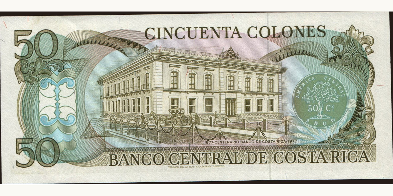 50 colones Costa Rica 1985 — Back side
