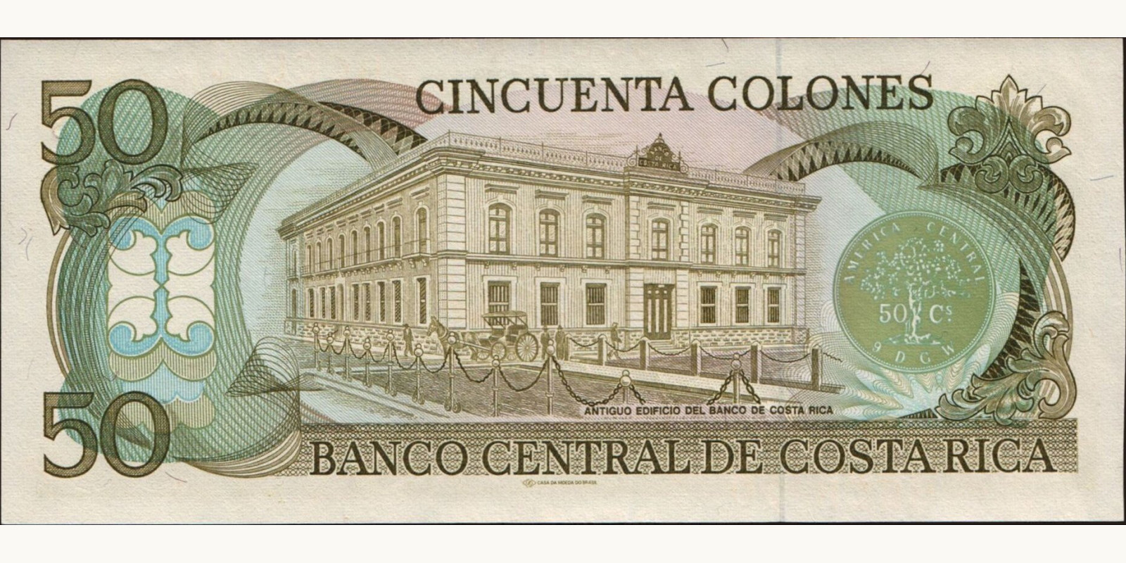 50 colones Costa Rica 1988 — Back side