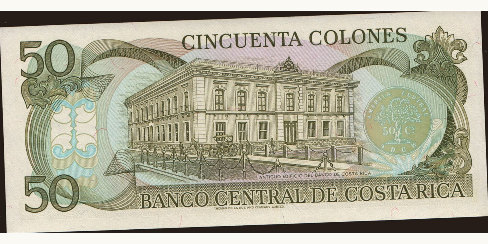 50 colones Коста-Рика 1991 — Оборотная сторона