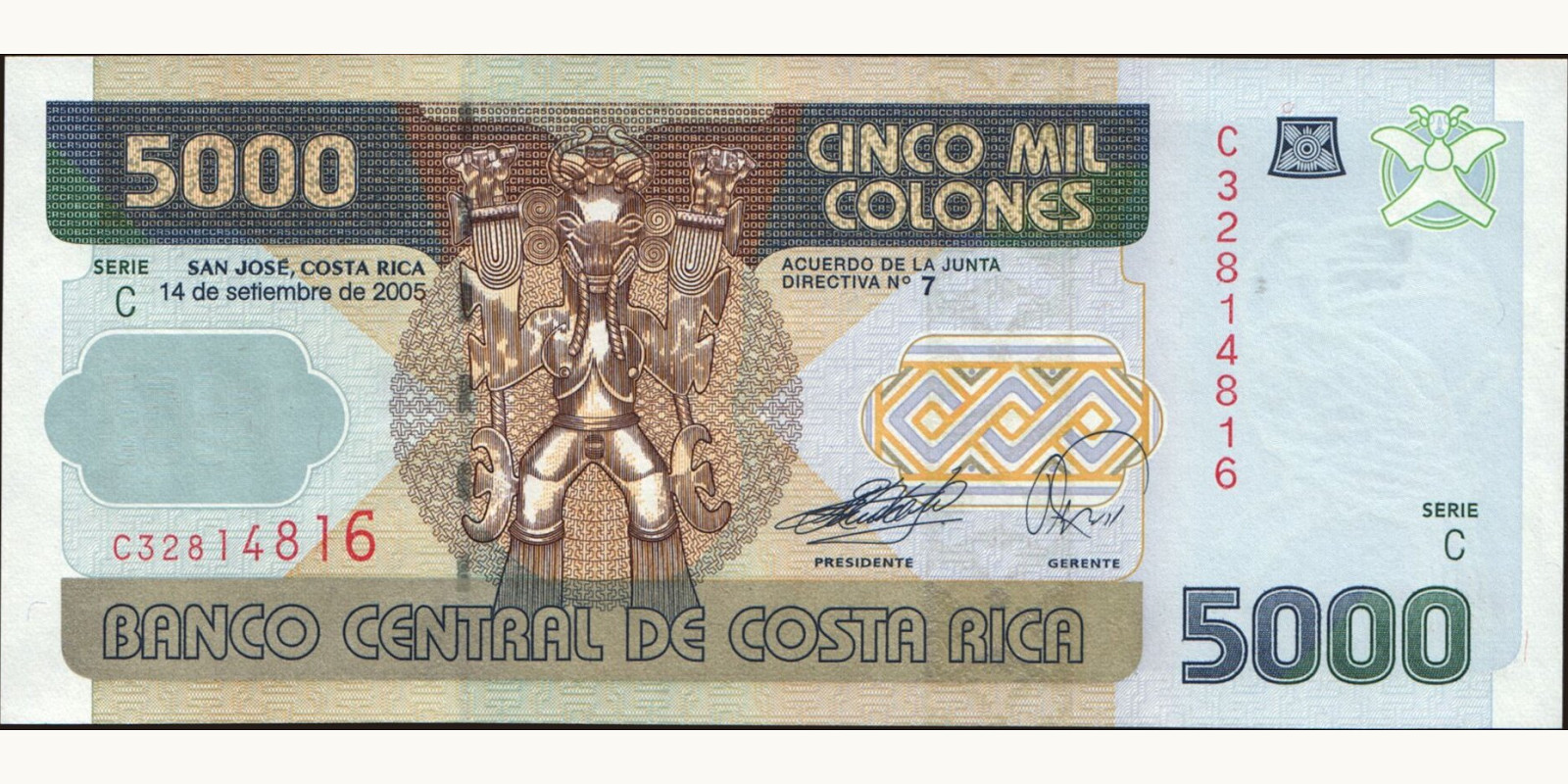 5000 colones Коста-Рика 2005 — Лицевая сторона