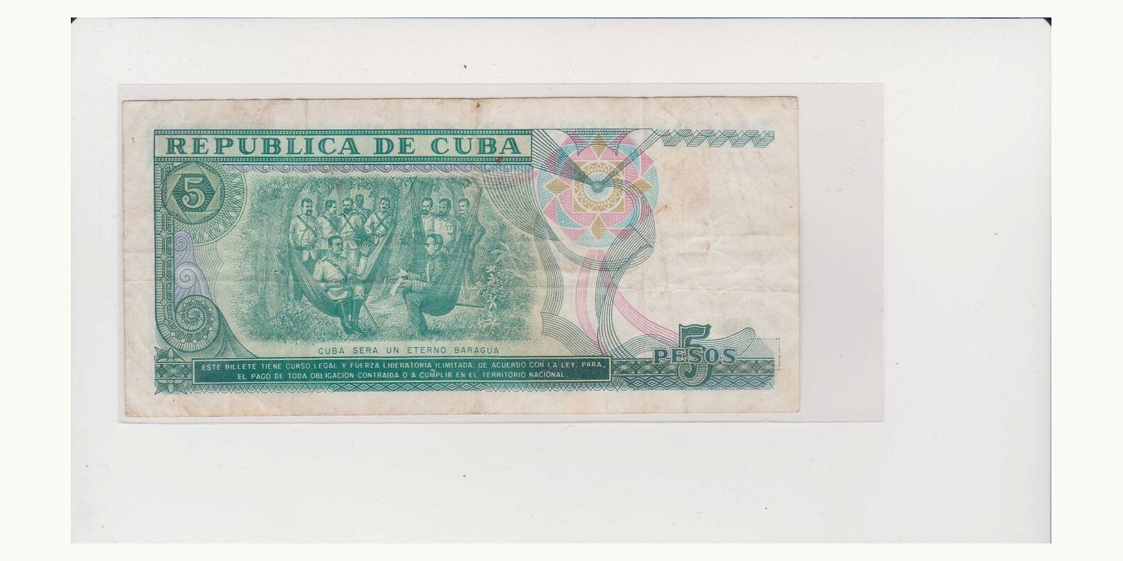 5 pesos Cuba 1991 — Back side