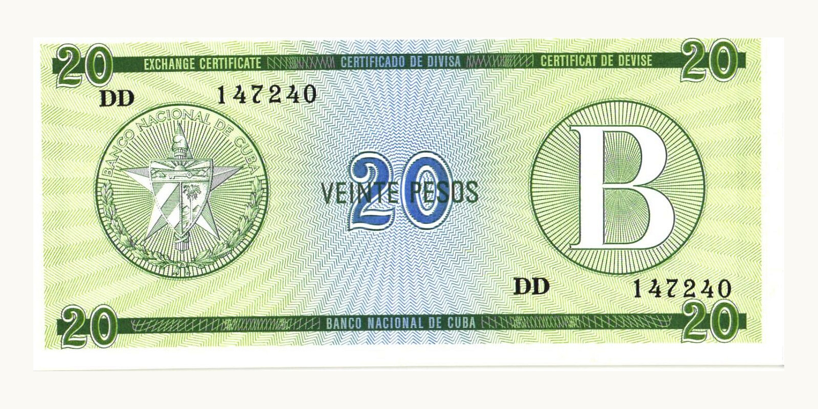 20 pesos Куба 1985 — Лицевая сторона