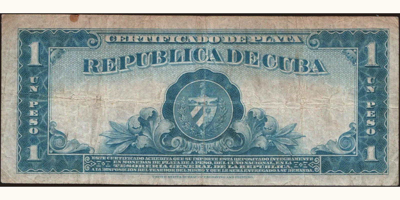 1 pesos Cuba 1934 — Back side