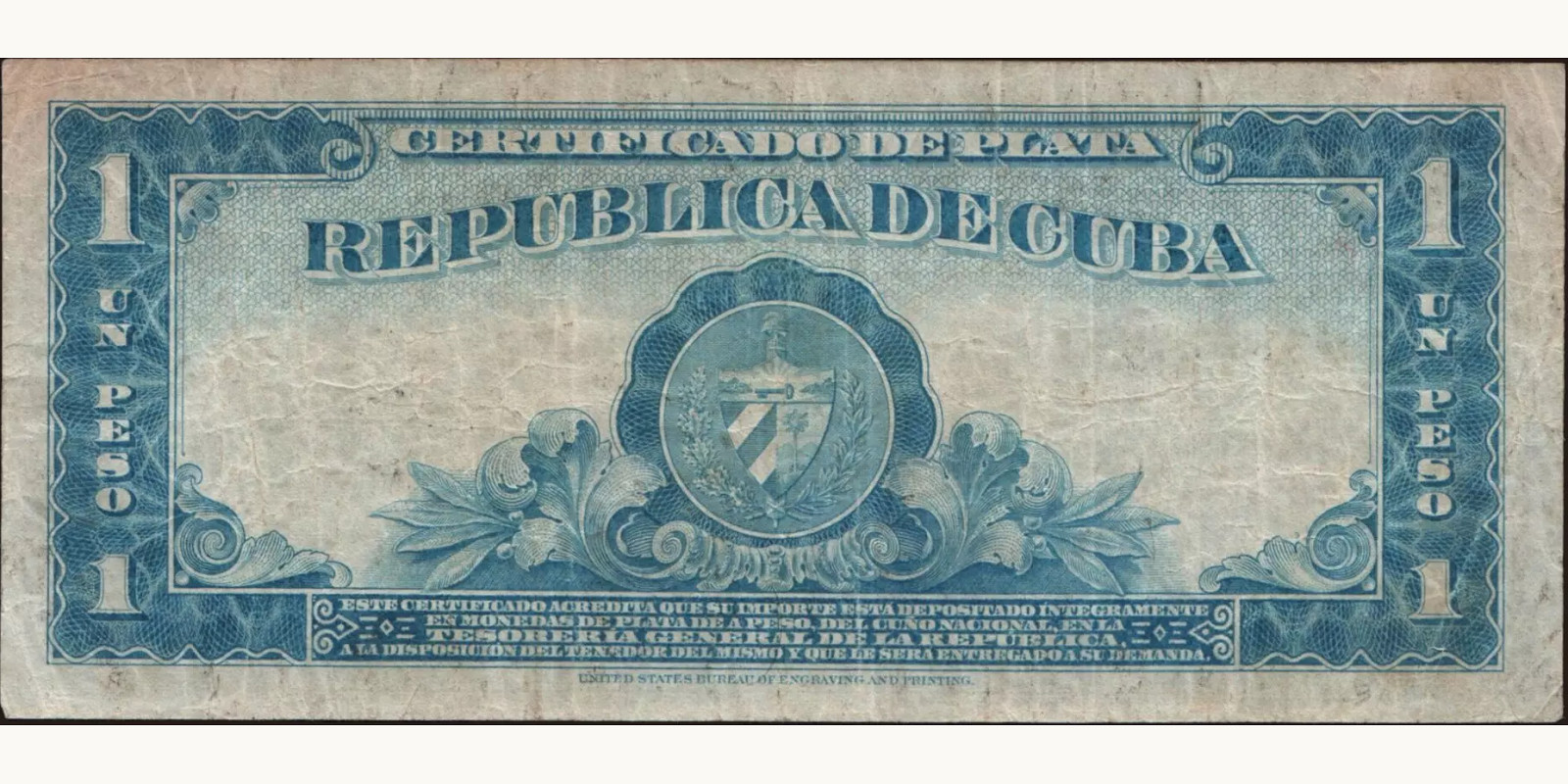 1 pesos Cuba 1938 — Back side