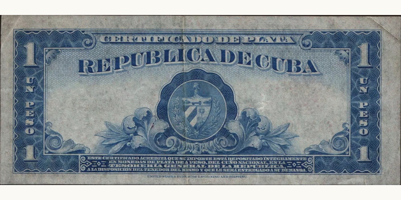 1 pesos Cuba 1943 — Back side