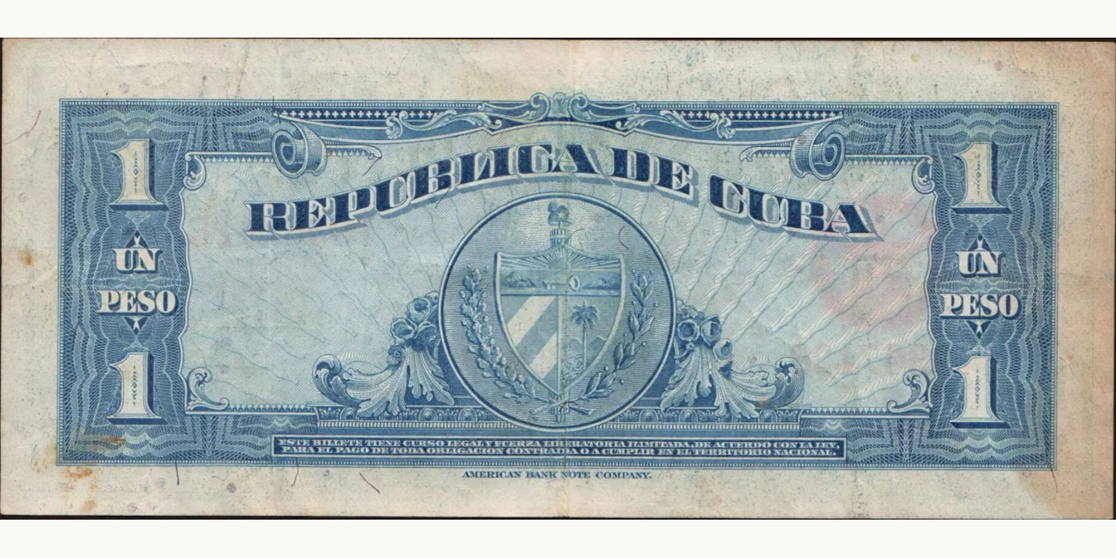 1 pesos Cuba 1949 — Back side