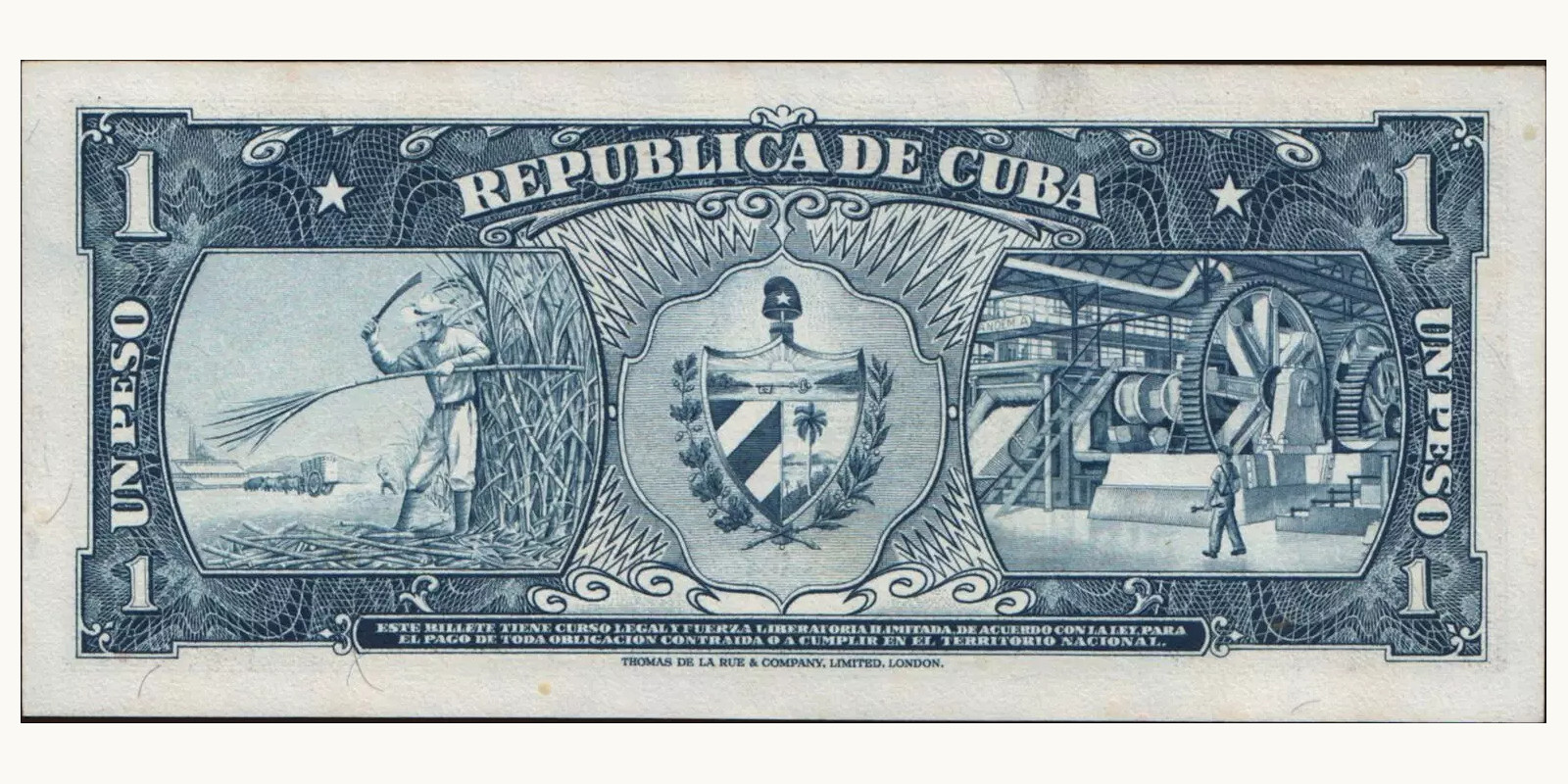 1 pesos Куба 1956 — Оборотная сторона