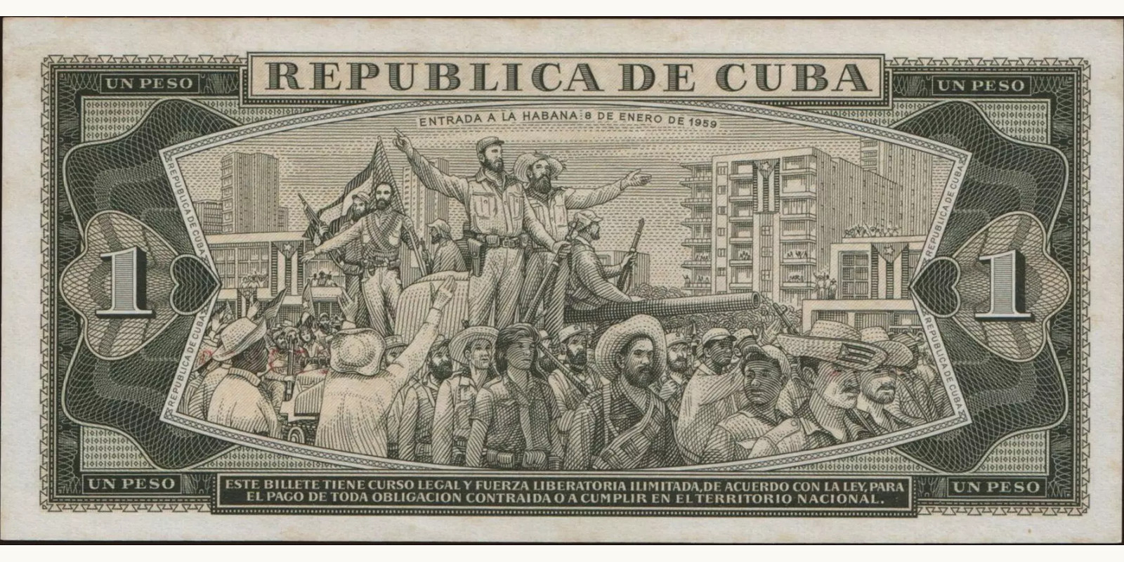 1 pesos Cuba 1961 — Back side