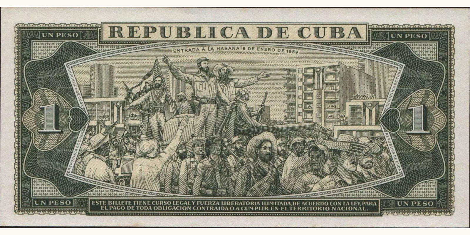 1 pesos Cuba 1967 — Back side
