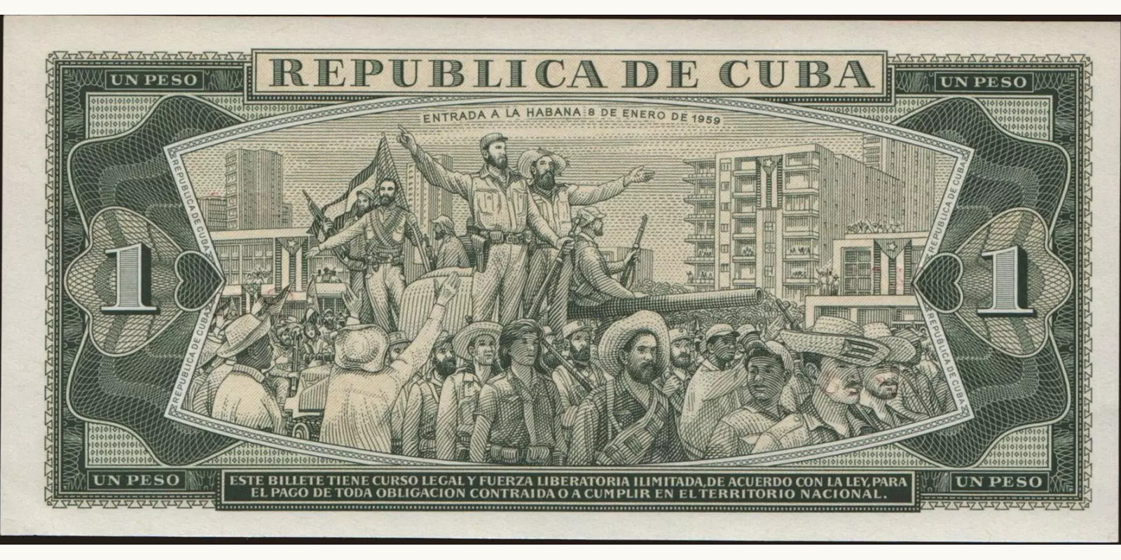 1 pesos Cuba 1969 — Back side