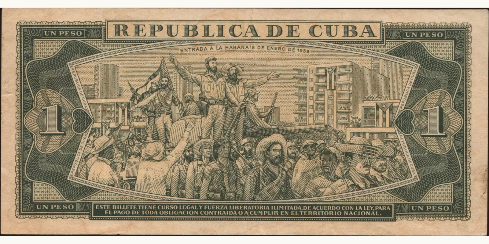 1 pesos Cuba 1972 — Back side