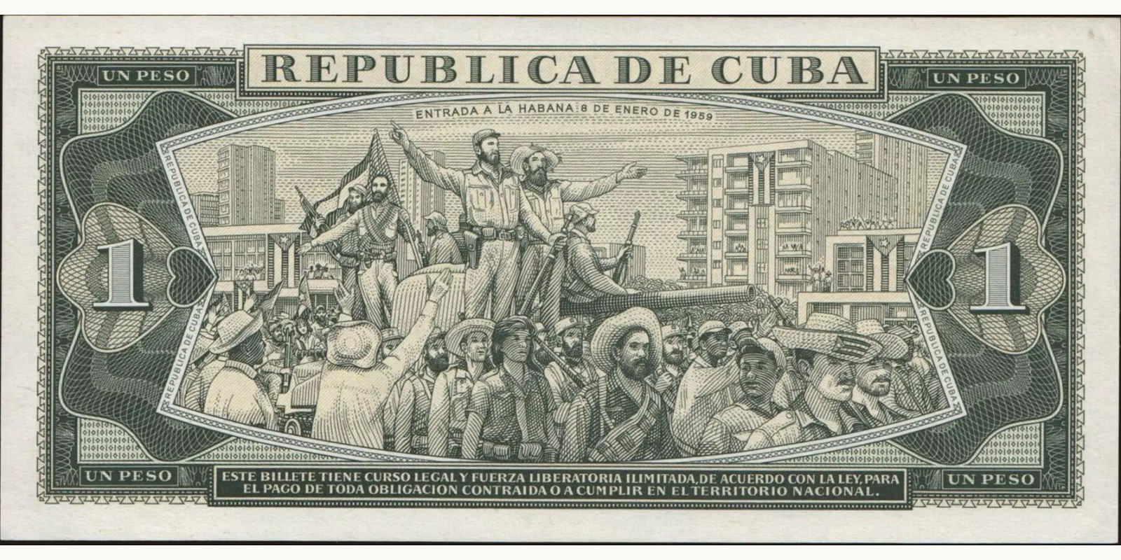 1 pesos Cuba 1982 — Back side