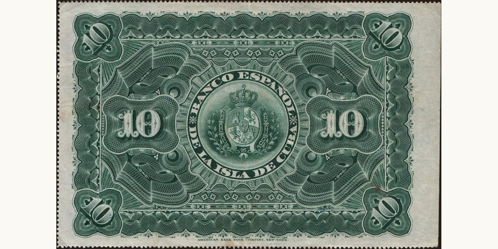 10 pesos Cuba 1896 — Back side