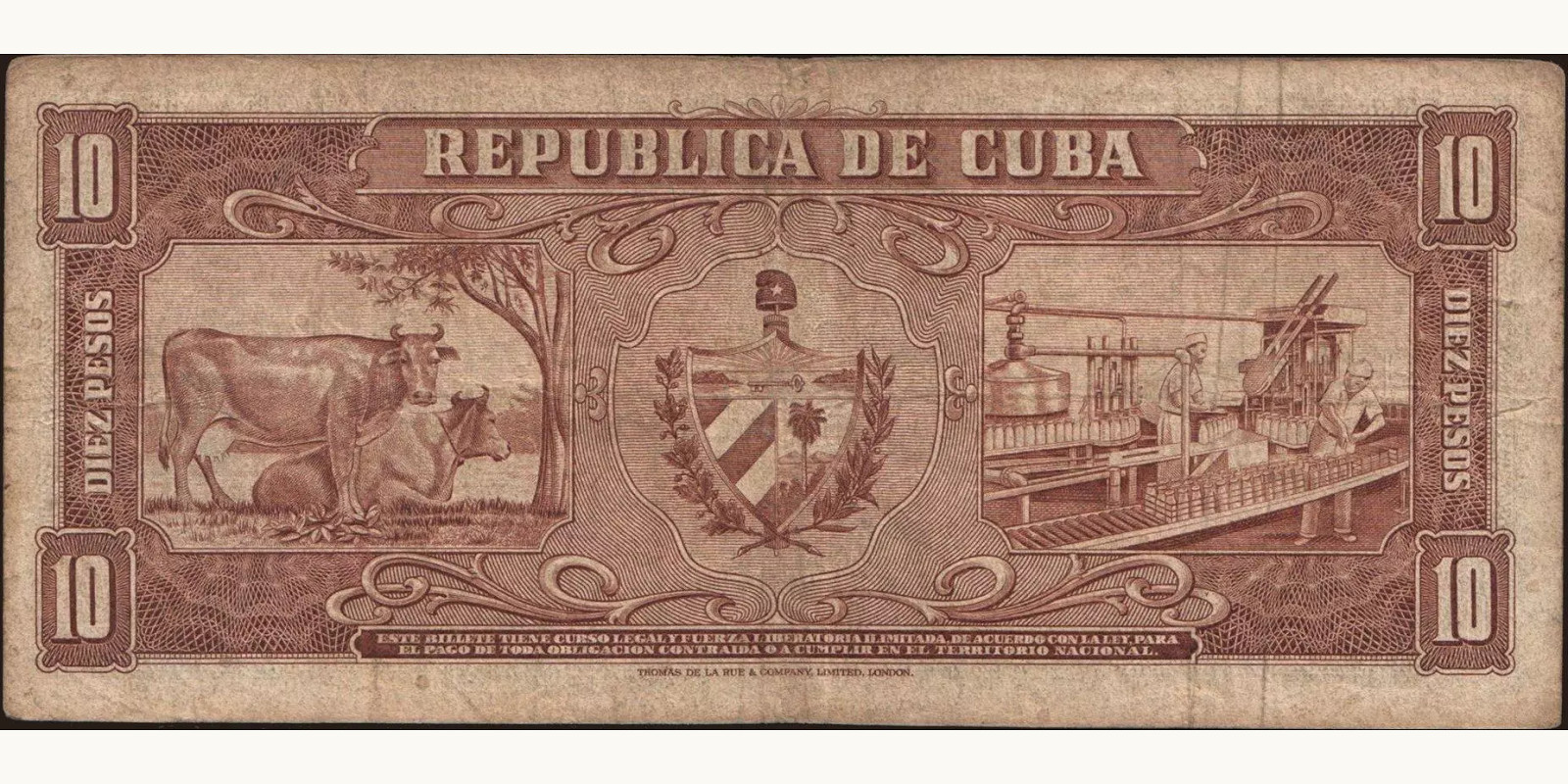 10 pesos Куба 1956 — Оборотная сторона