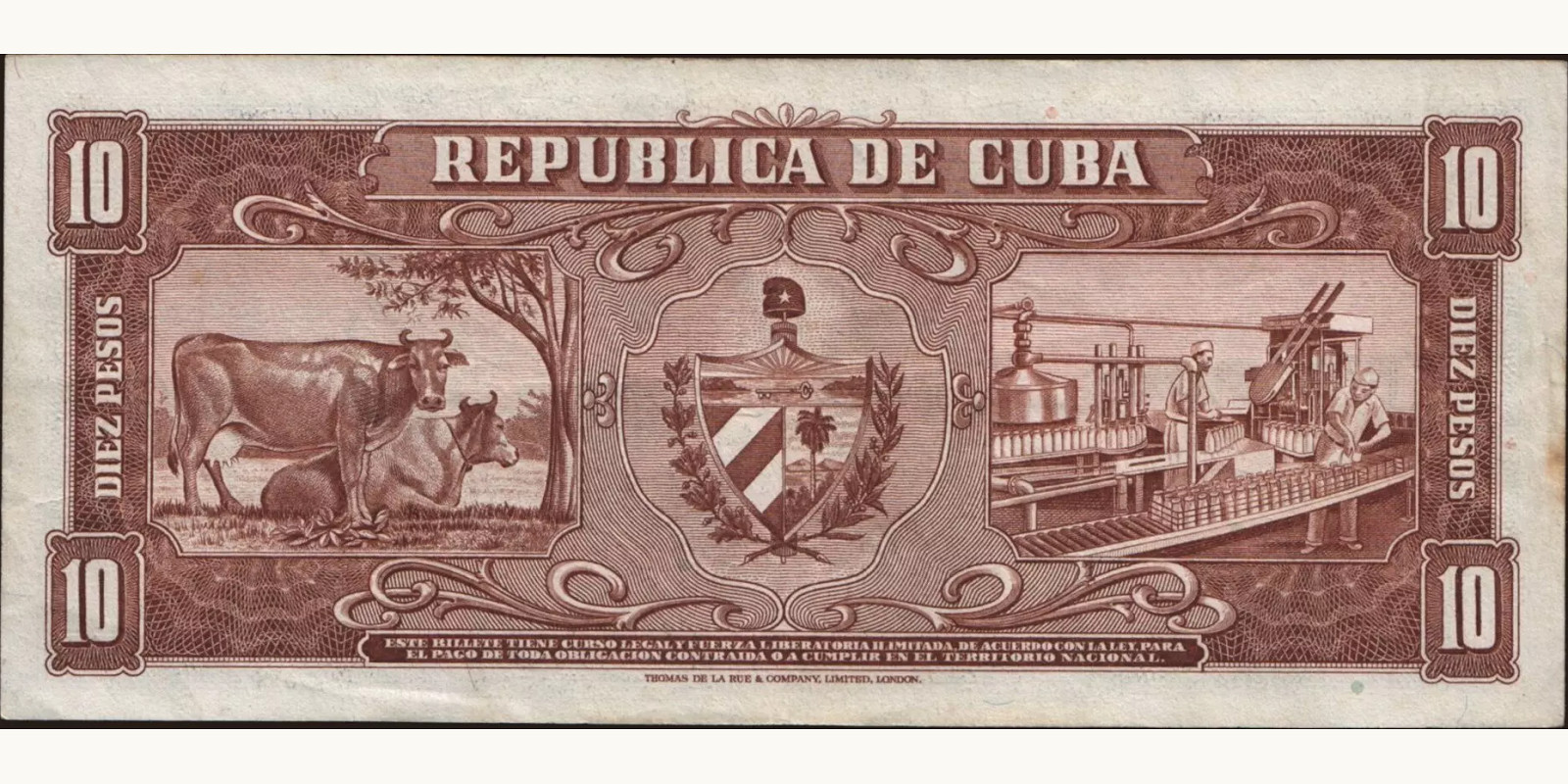 10 pesos Куба 1960 — Оборотная сторона