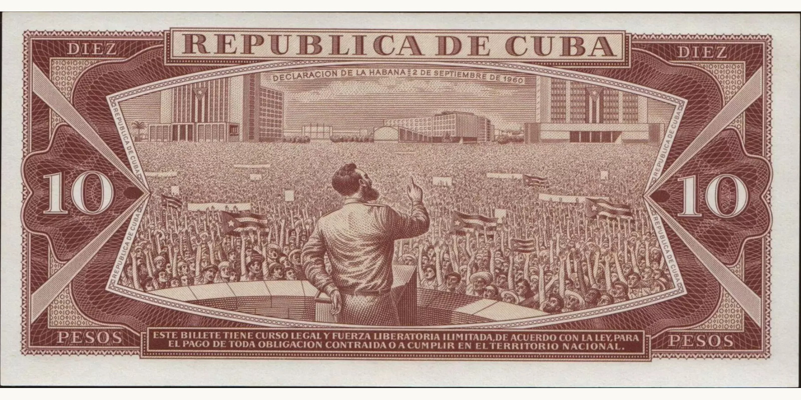 10 pesos Cuba 1961 — Back side