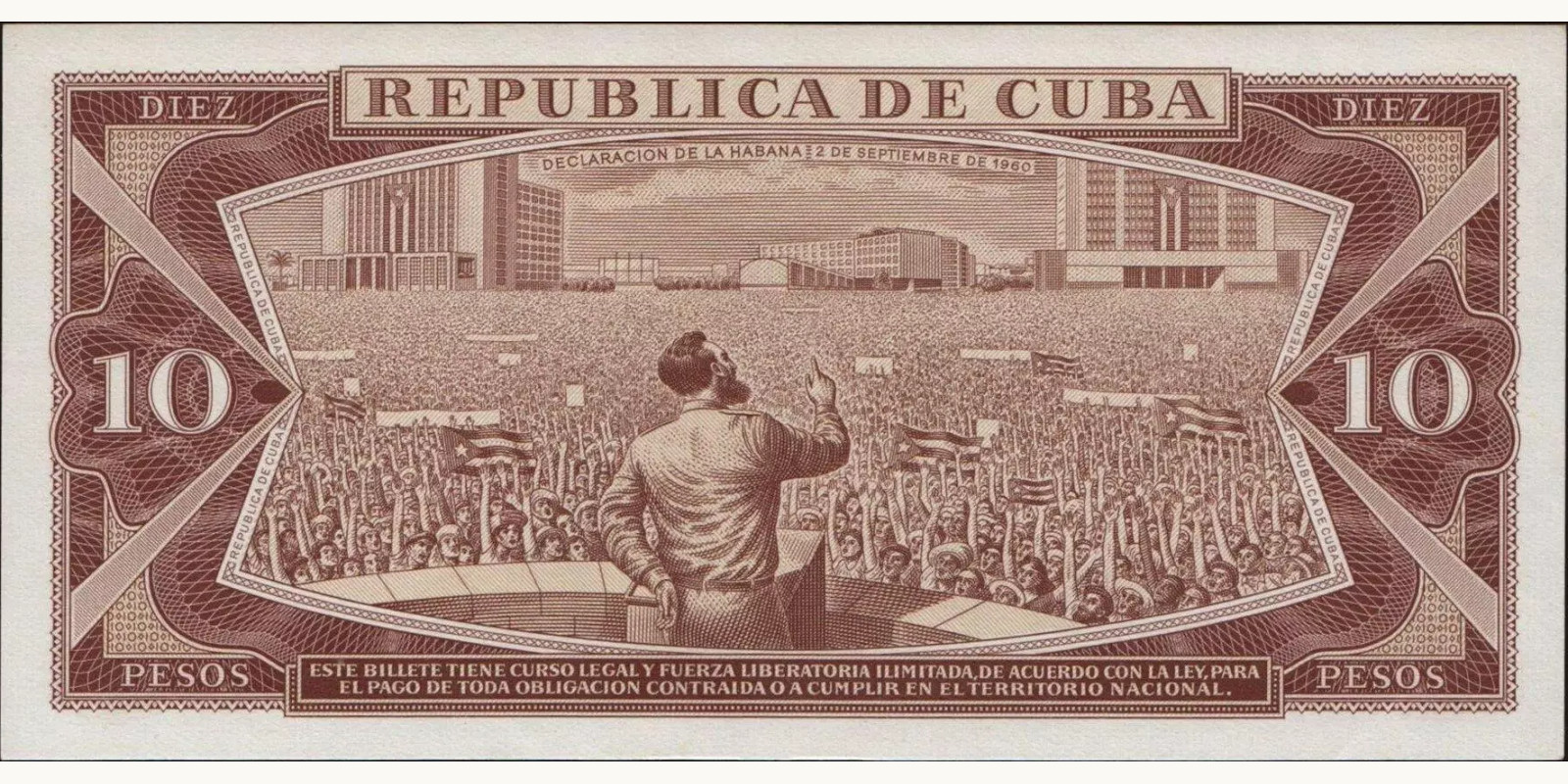 10 pesos Куба 1965 — Оборотная сторона