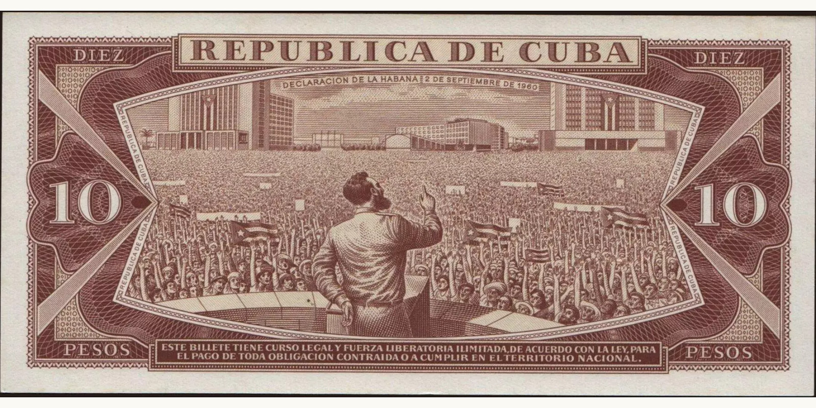 10 pesos Cuba 1966 — Back side