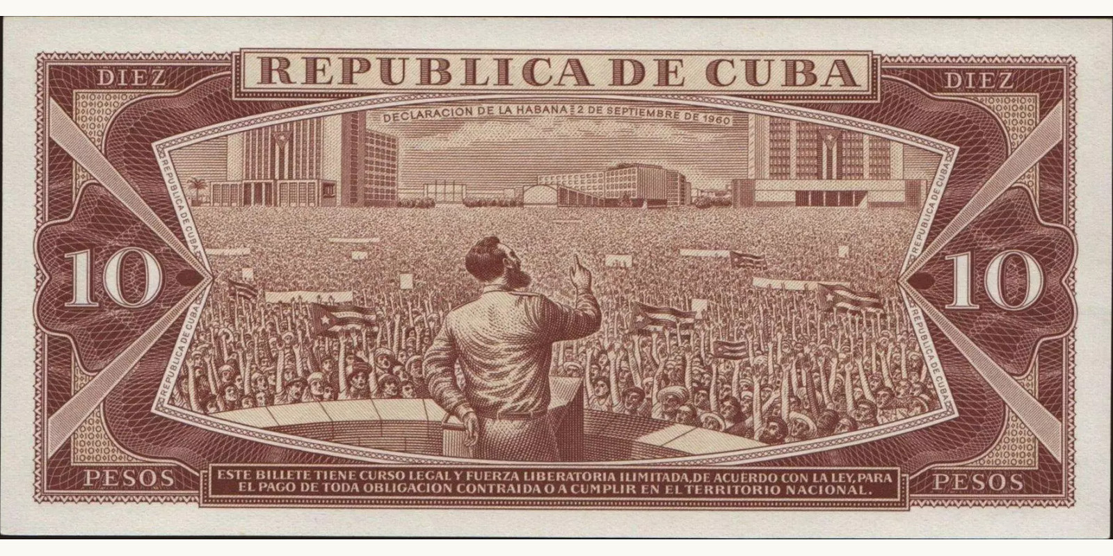 10 pesos Cuba 1967 — Back side