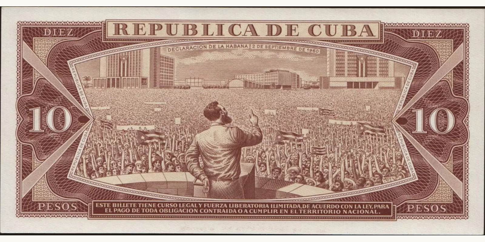 10 pesos Куба 1968 — Оборотная сторона