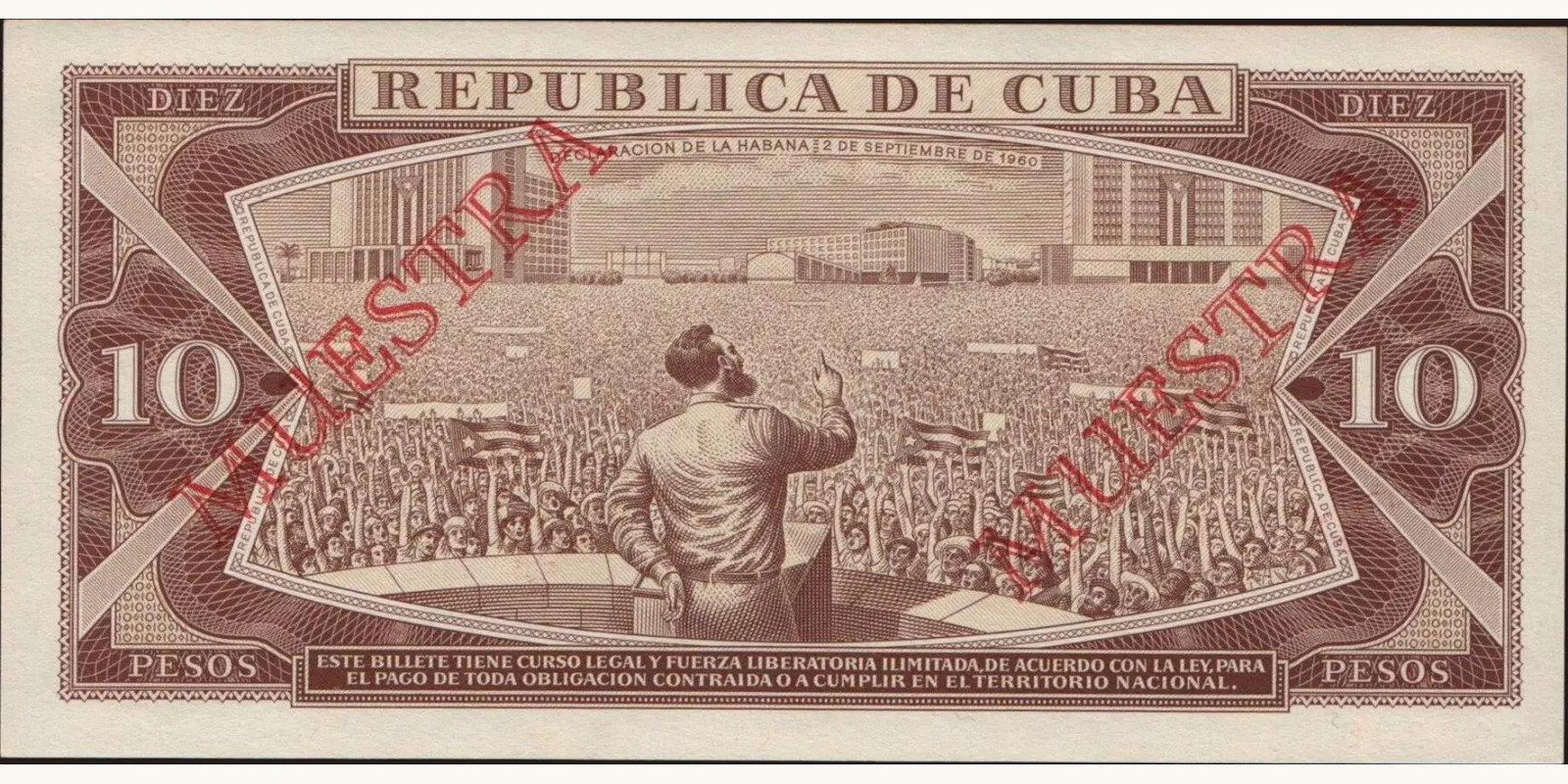 10 pesos Куба 1986 — Оборотная сторона