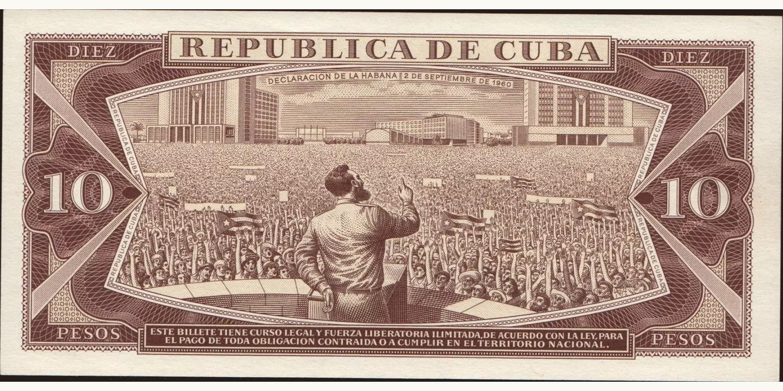 10 pesos Cuba 1987 — Back side
