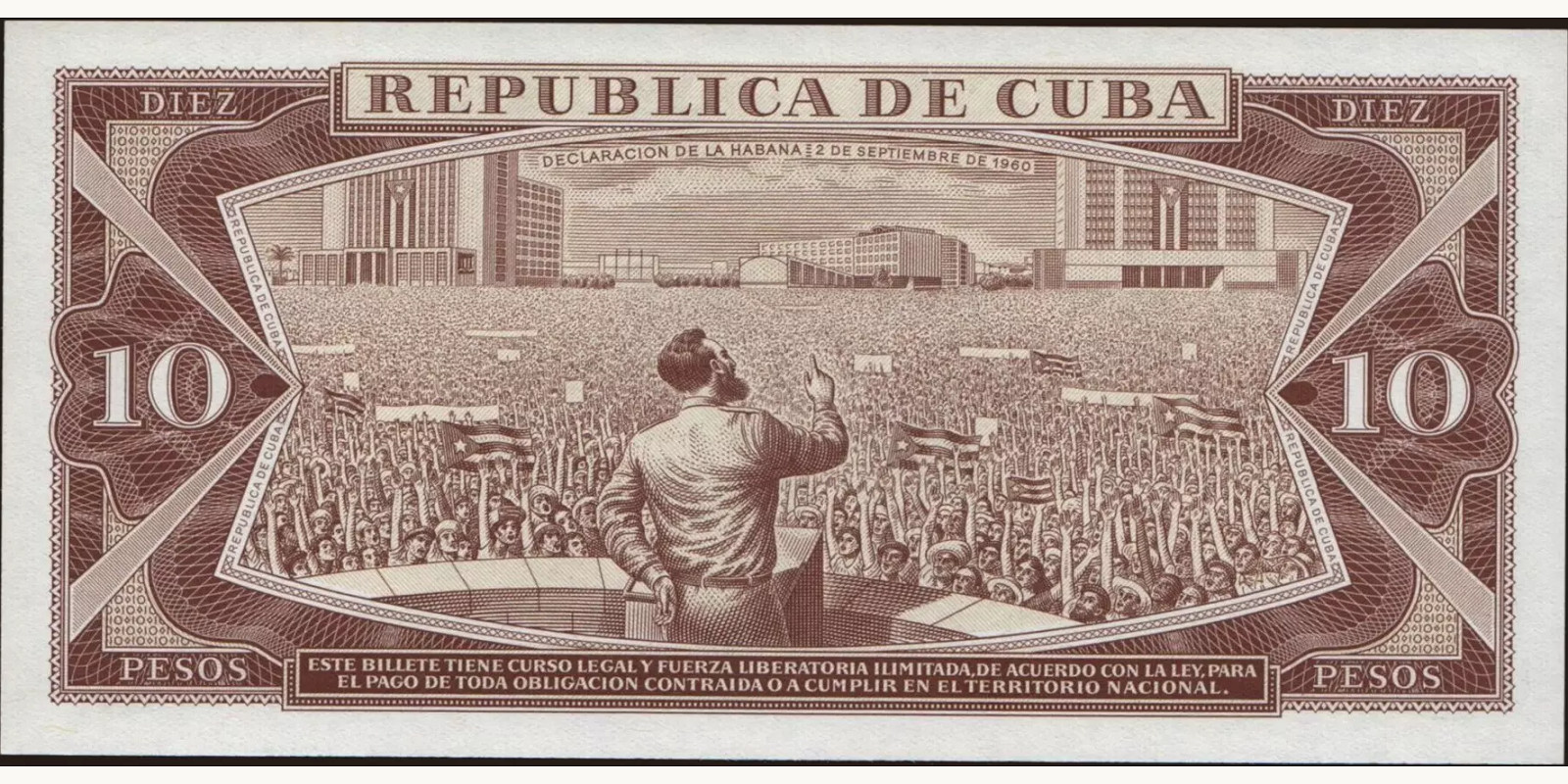 10 pesos Cuba 1988 — Back side