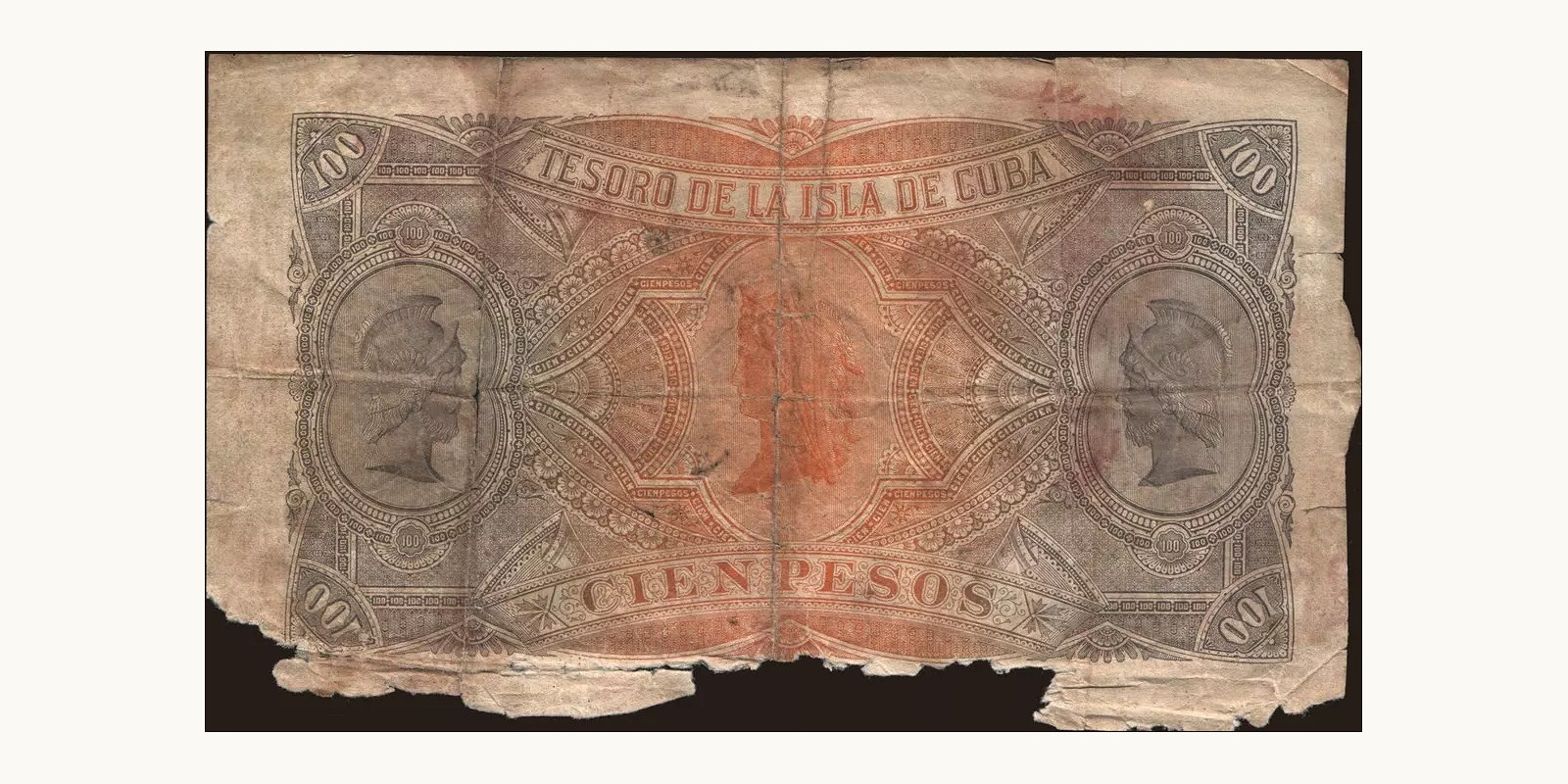 100 pesos Cuba 1891 — Back side