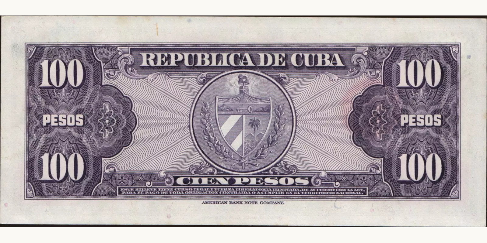 100 pesos Cuba 1950 — Back side