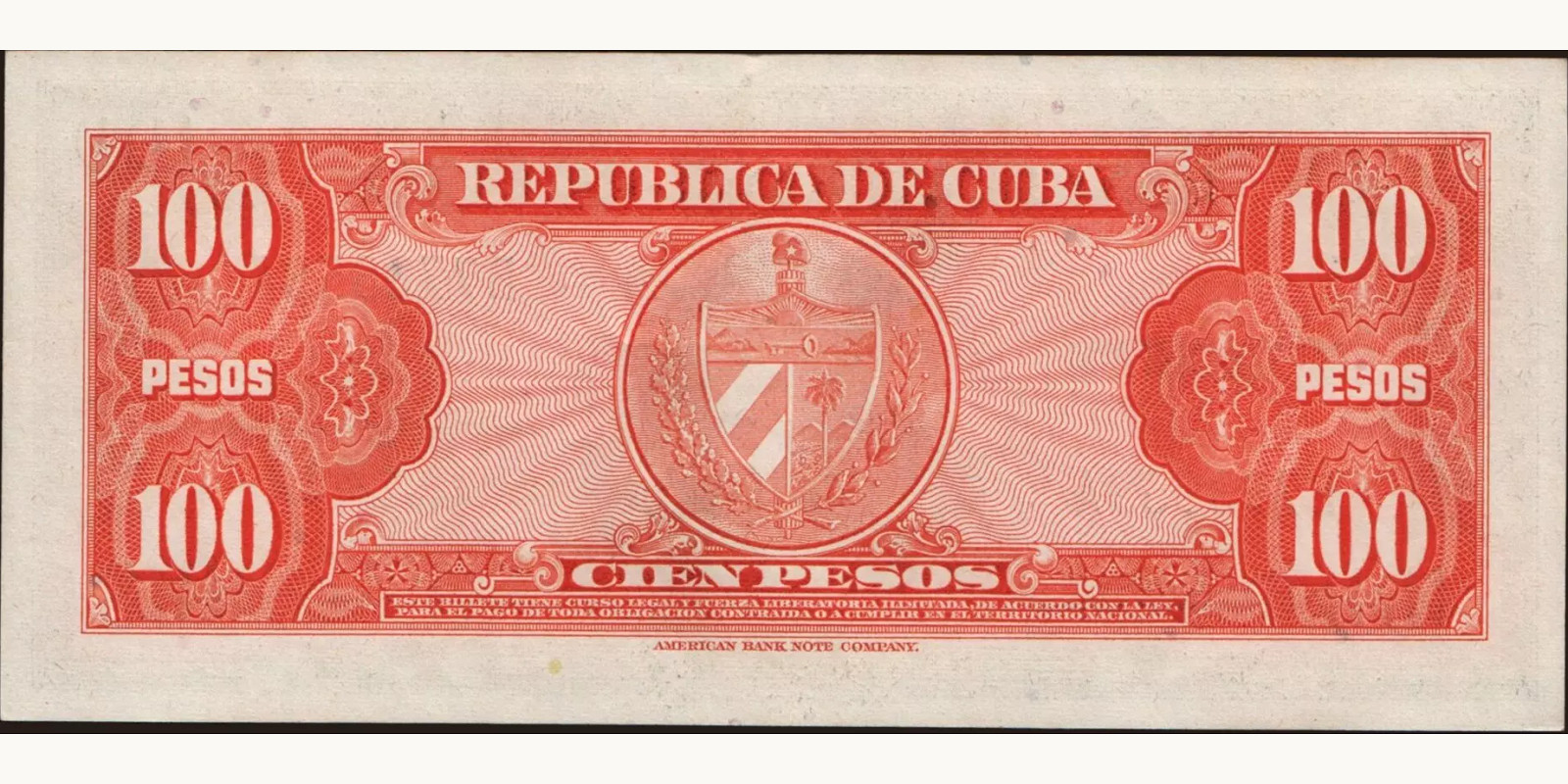 100 pesos Куба 1959 — Оборотная сторона