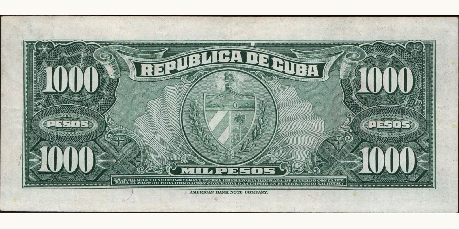 1000 pesos Куба 1950 — Оборотная сторона