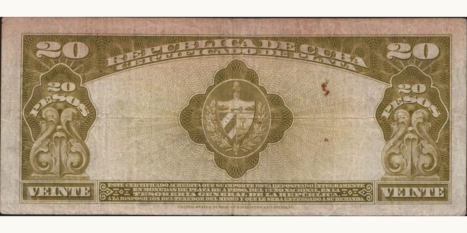 20 pesos Cuba 1945 — Back side