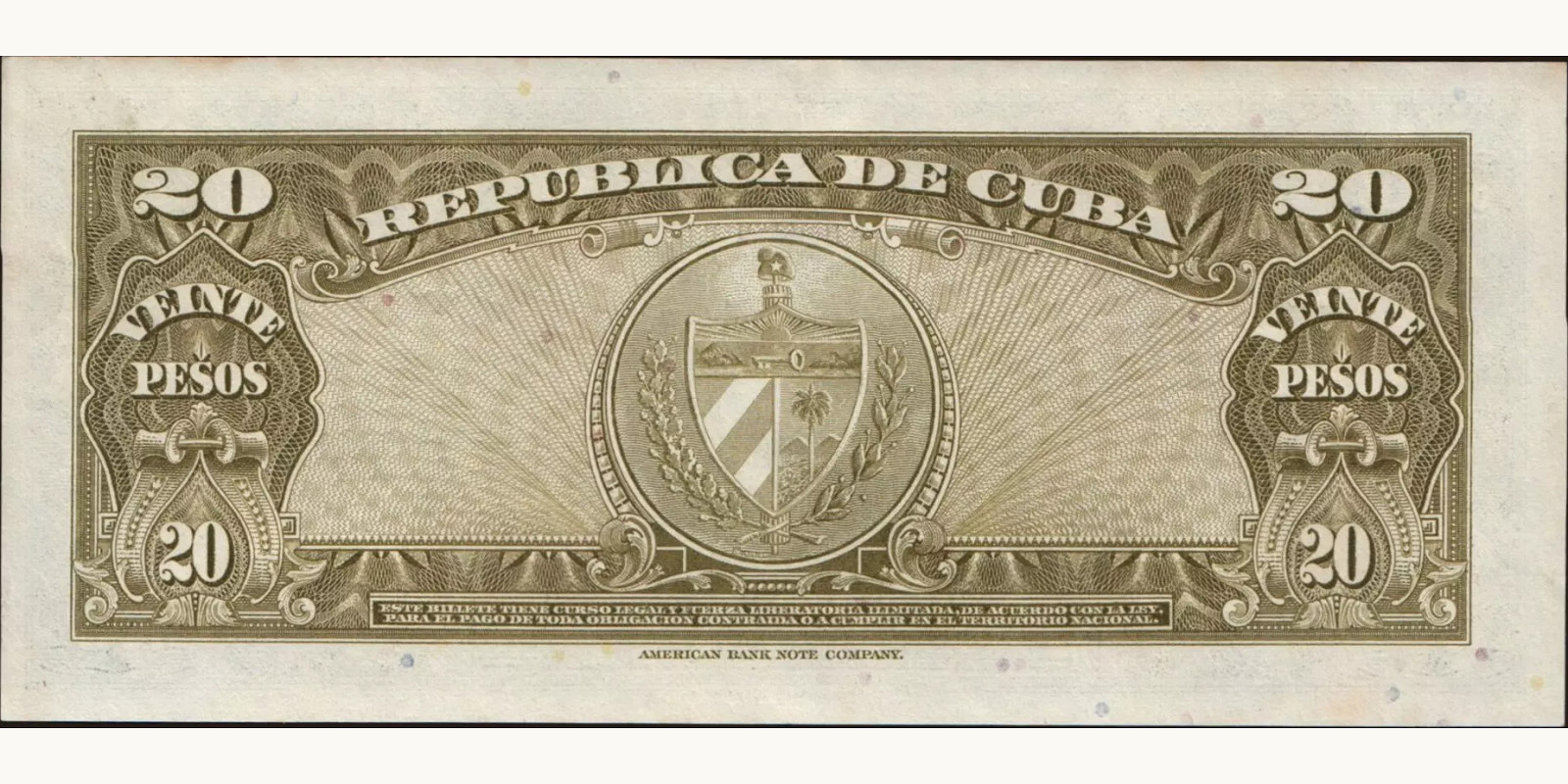 20 pesos Куба 1960 — Оборотная сторона