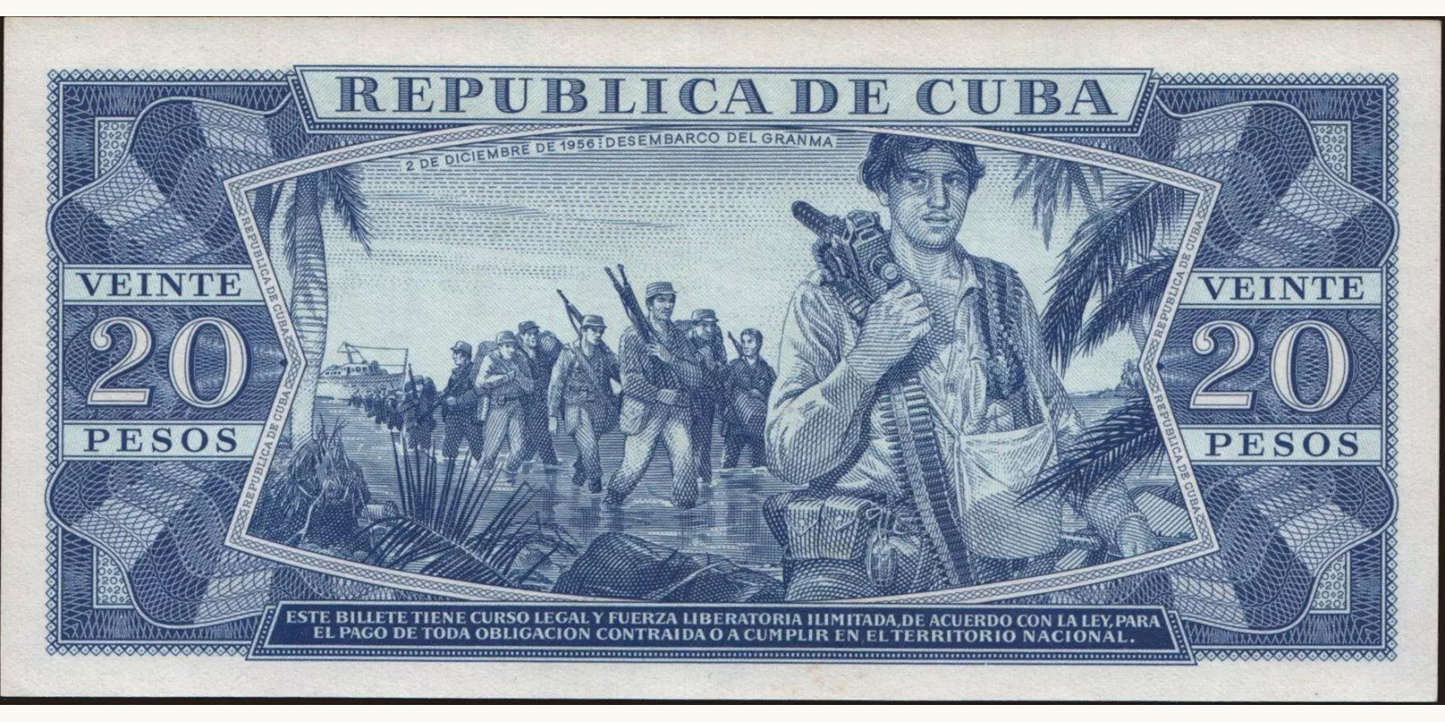 20 pesos Куба 1961 — Оборотная сторона