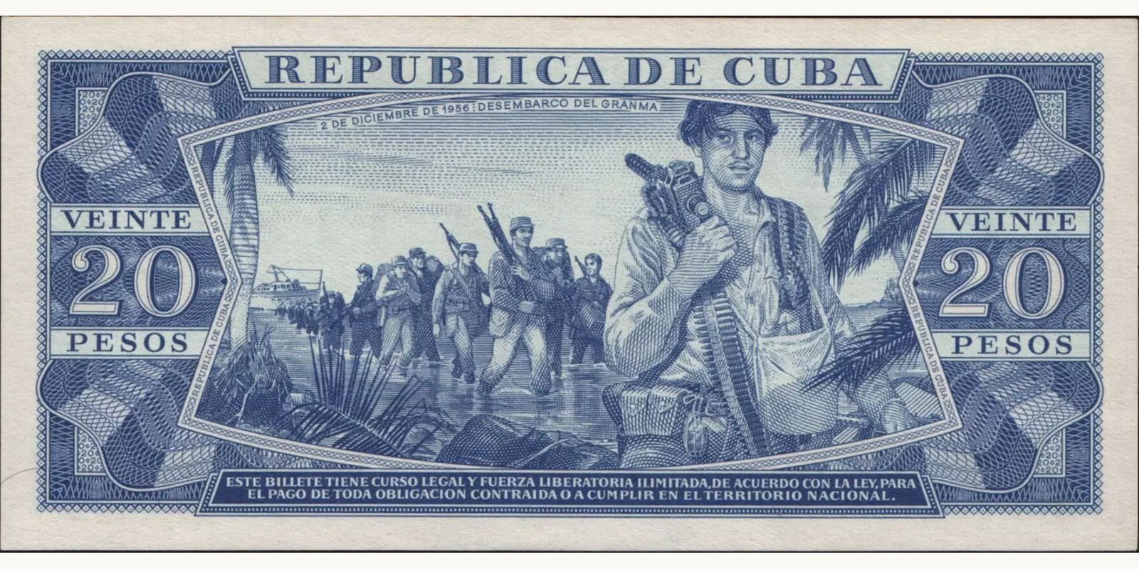 20 pesos Cuba 1964 — Back side